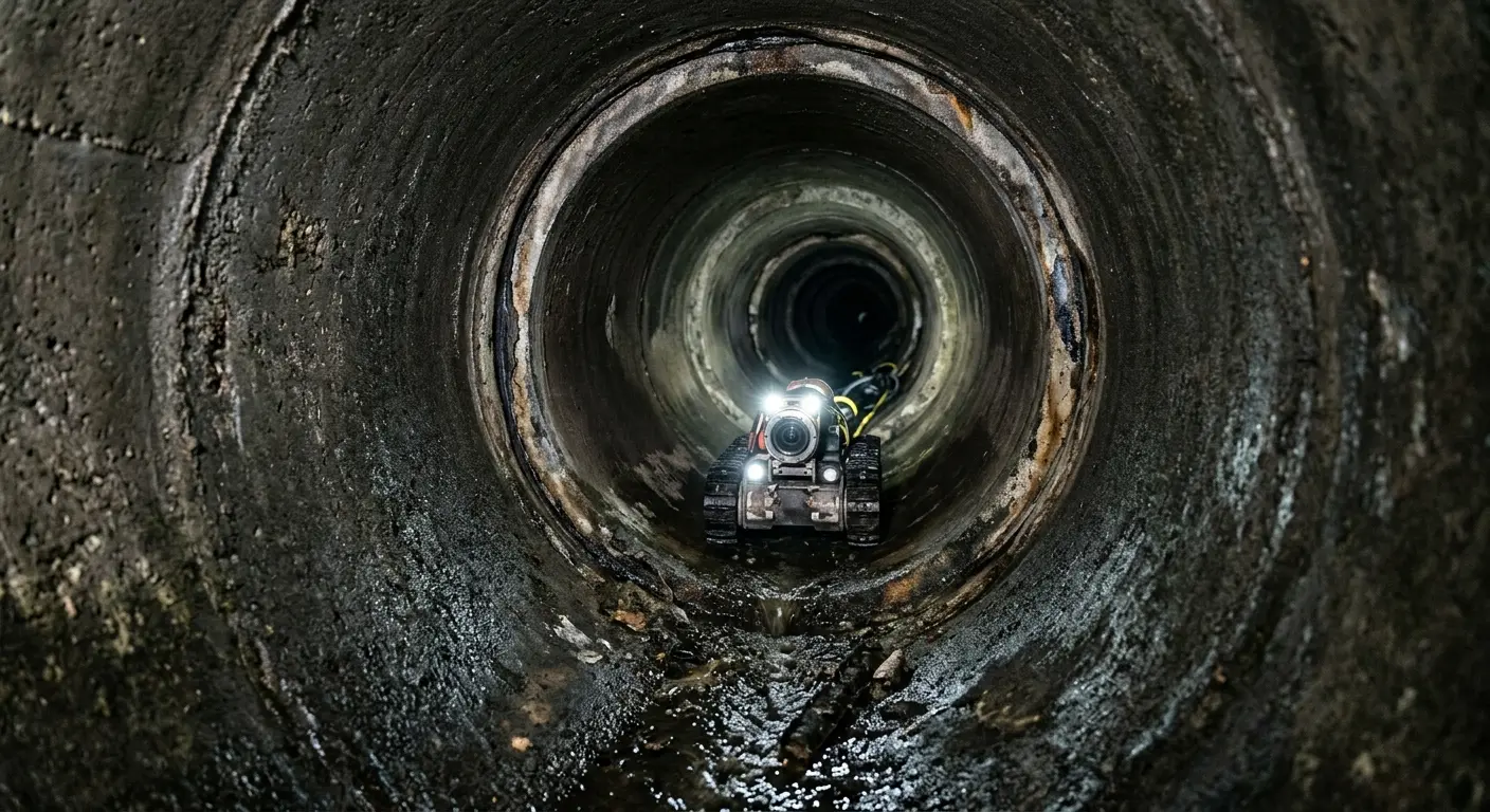 Robotic sewer camera inspecting pipe interior for Drain Snake Service in New Burlington